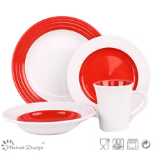 Conjunto de cena de cerámica con remolino rojo y blanco